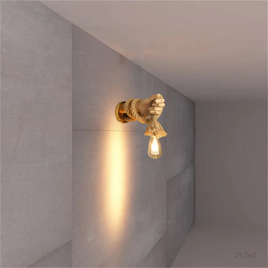 DecorBites™ Hand Shape Wall Light Industrial Loft Hemp Rope E27 Wall Lamp