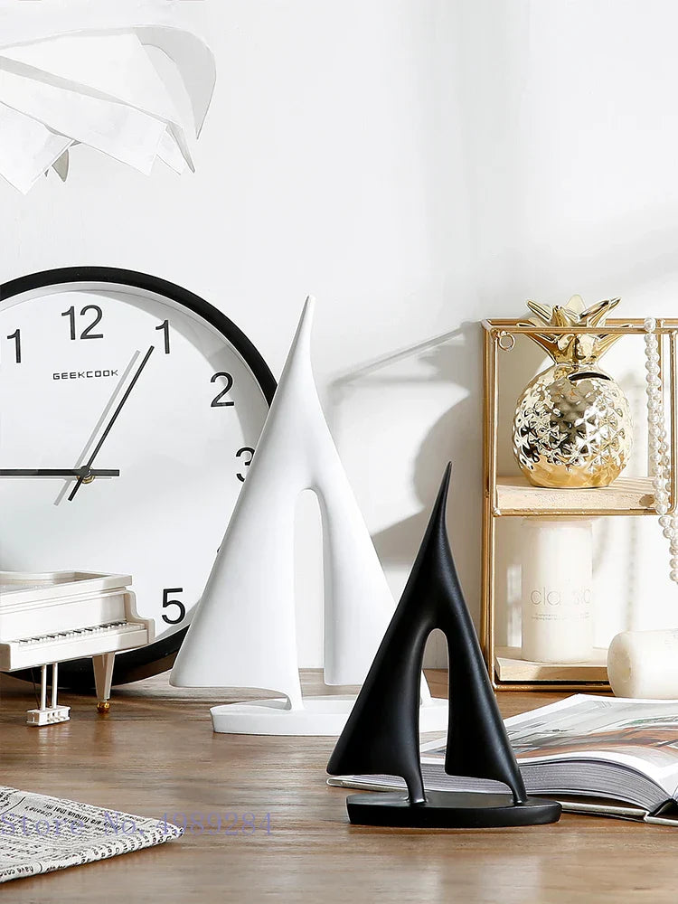 DecorBites™ Abstract Resin Sailboat Ferry Triangle Ornament - Golden Home Decor Craft