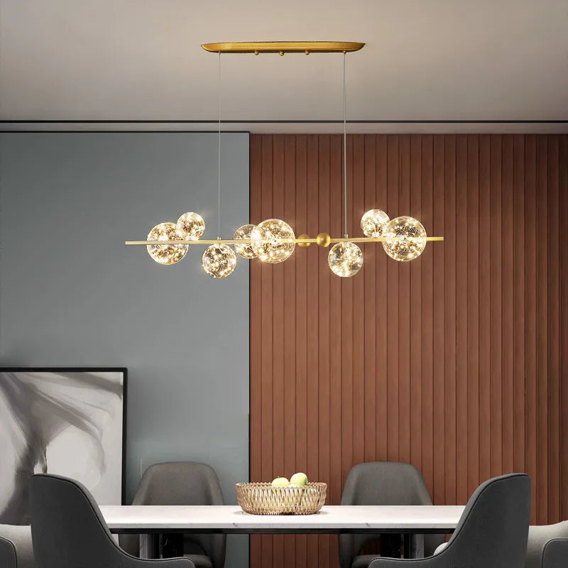 DecorBites™ Golden Ring Glass Ball Chandelier with Remote Control for Living Dining Room