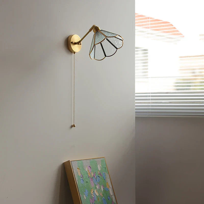 DecorBites™ Green Glass LED Wall Lights with Pull Chain Switch, Copper Finish