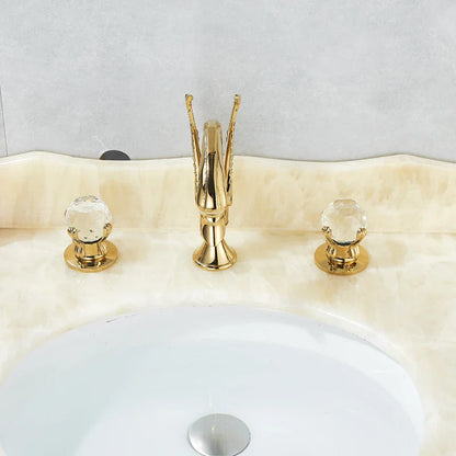 DecorBites™ Gold Swan Basin Faucet - Dual Crystal Handle Bathroom Mixer Tap - Cold/Hot Water