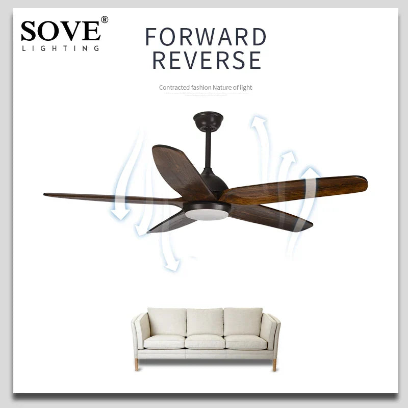 DecorBites™ 60" Solid Wood Blade Ceiling Fan Light LED Remote Control 220v