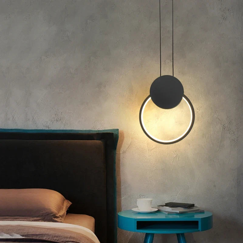 DecorBites™ Black Ring Pendant Lamp | Dimmable LED Ceiling Hanging Light for Bedroom Decor