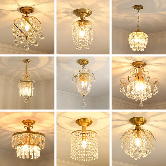 DecorBites™ Gold Crystal Round Ceiling Chandelier for Living Room LED Light Fixtures