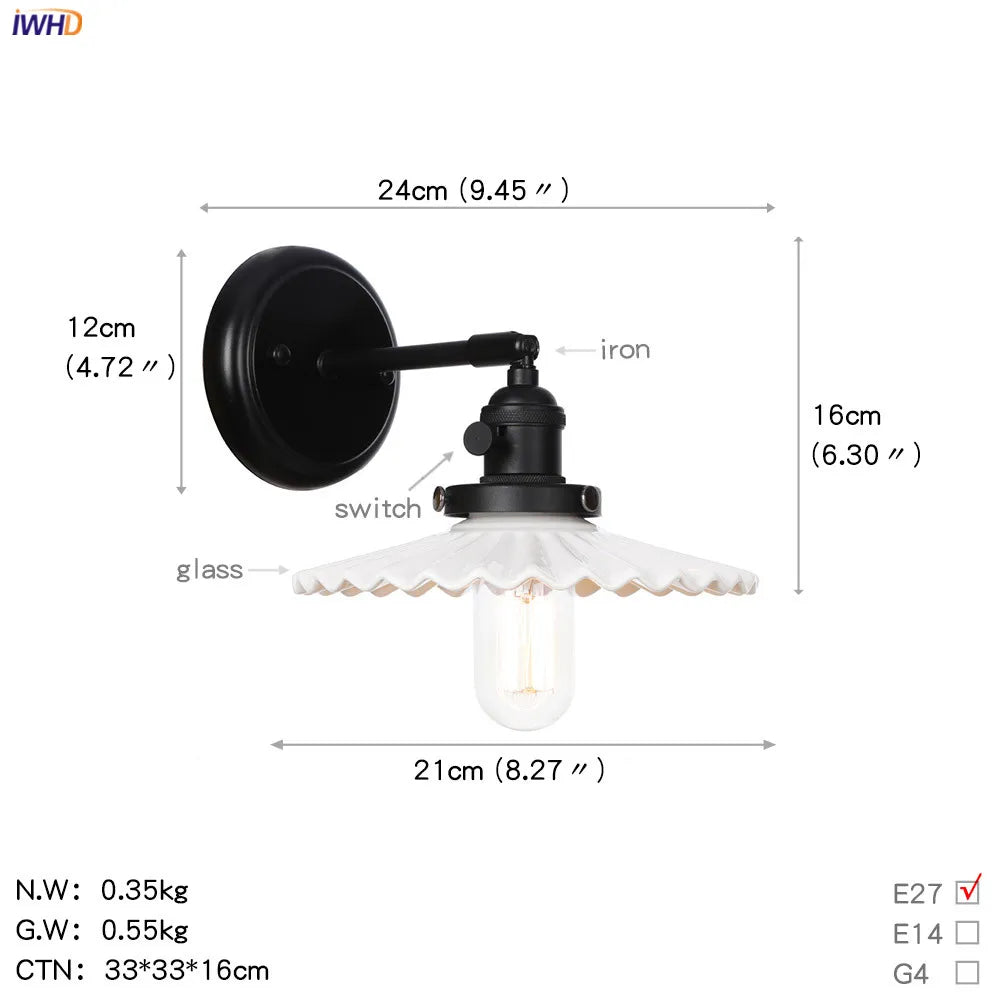 DecorBites™ Glass Ball Wall Light Switch Hallway Bathroom Mirror Stair Black Wall Sconce