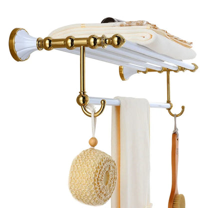 DecorBites™ Gold & White Bathroom Accessories Set: Corner Shelf, Paper Holder, Towel Holder, Toilet Brush Holder, Towel Rack