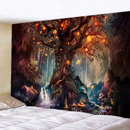 Decobites Psychedelic Trees Tapestry Wishing Lantern Trees Wall Hanging Wall Carpet Bed Sheet