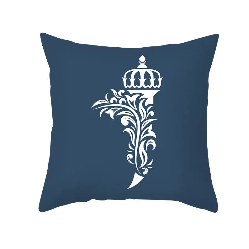 DecorBites™ Blue Letter Pillowcase Solid Color Fleece Sofa Cushion, 45x45CM