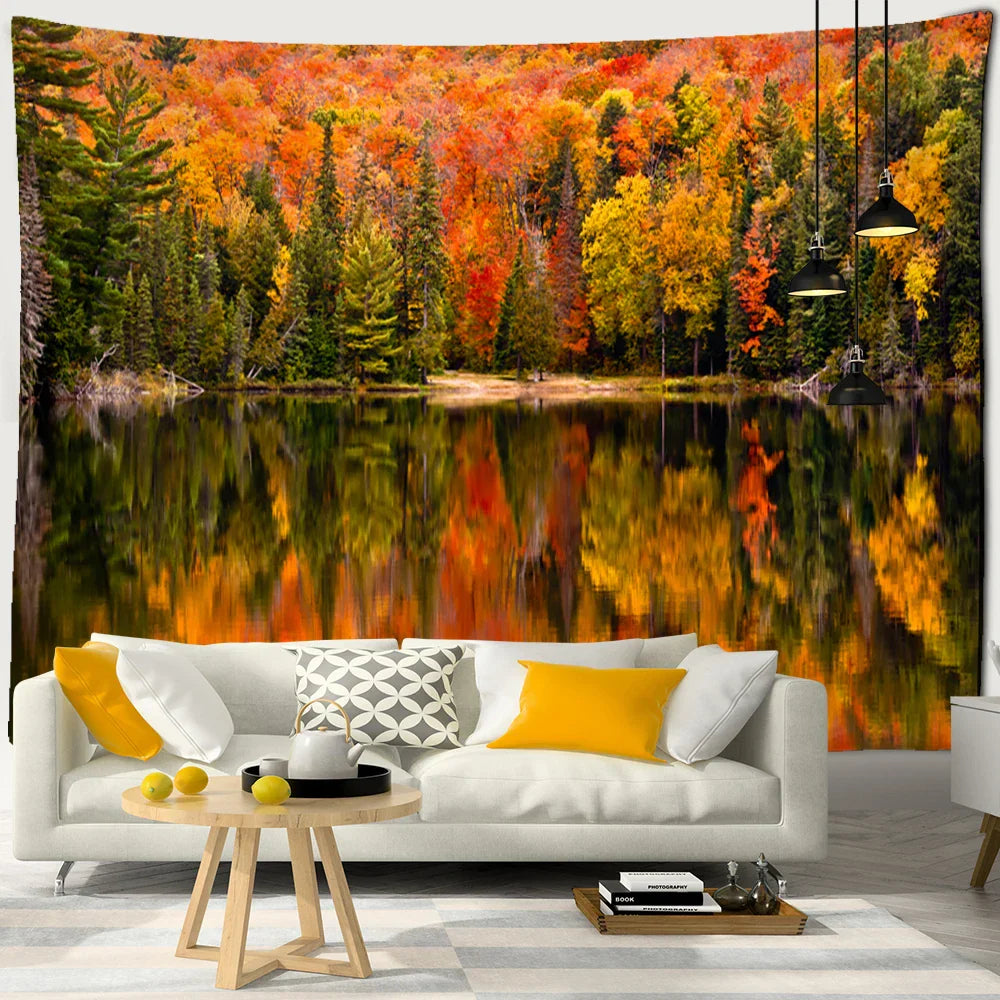 Decobites Red Maple Forest Tapestry Wall Hanging - Bohemian Aesthetics Room Decor