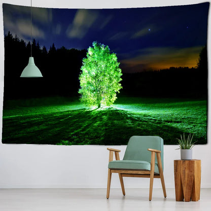 Fluorescent Green Stripe Luminous Plant Tapestry Wall Hanging for Bohemian Living Room Decor - Decobites