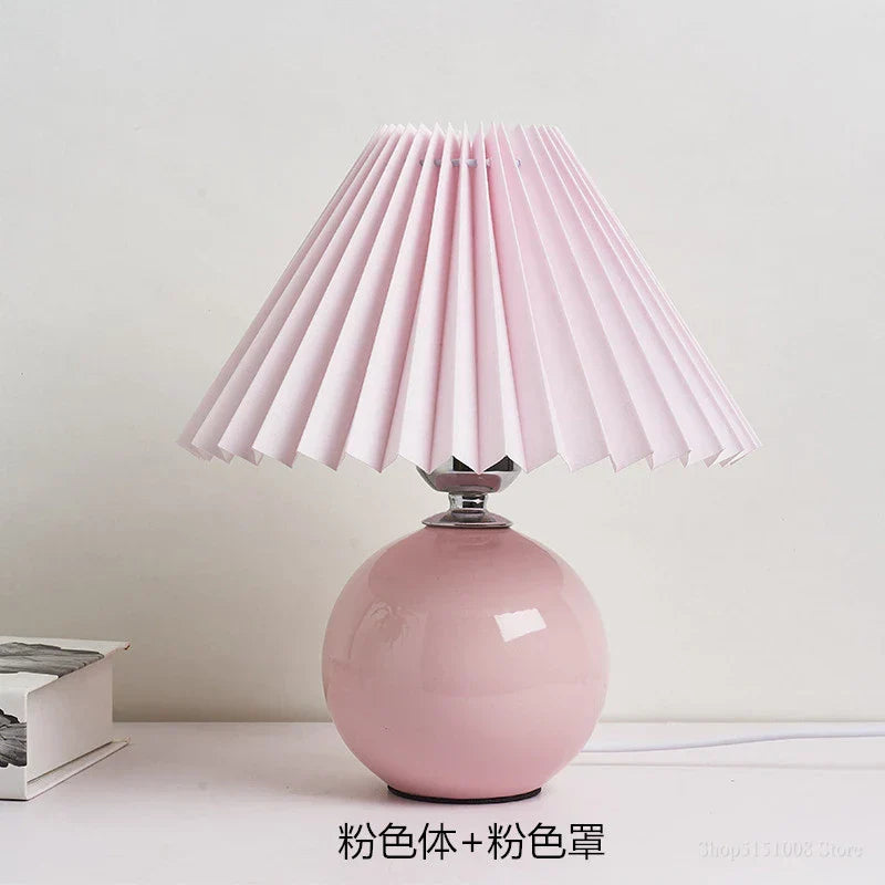 DecorBites™ Japanese Ceramic Table Lamps Living Room Pleated Skirt Lampshade Warm Bedroom Lighting
