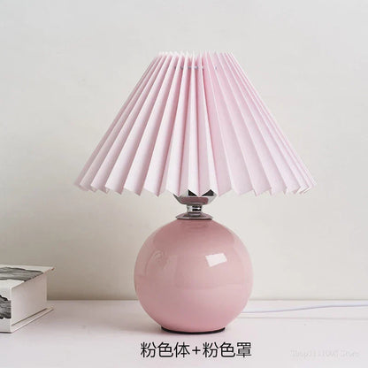 DecorBites™ Japanese Ceramic Table Lamps Living Room Pleated Skirt Lampshade Warm Bedroom Lighting