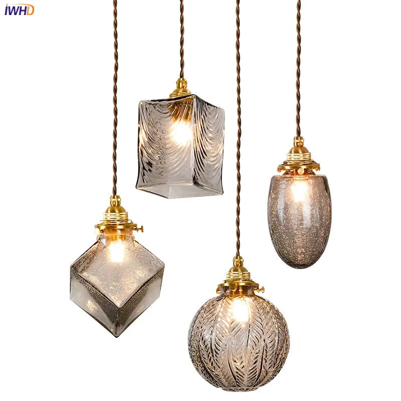 DecorBites™ Japanese Glass Pendant Lights: Industrial Vintage Bedroom Living Room Copper Decor