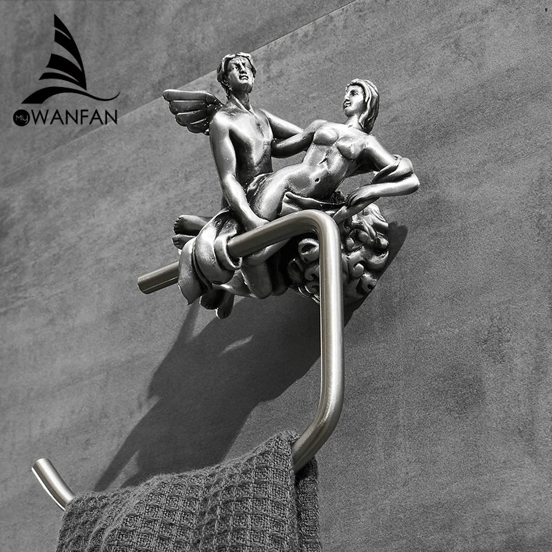 DecorBites™ Bronze Towel Rack: Wall Mounted Brush Towel Ring for Romantic Series Shower Room