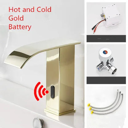 DecorBites™ Gold Sensor Waterfall Basin Faucet Automatic Touchless Hot Cold Mixer Bathroom
