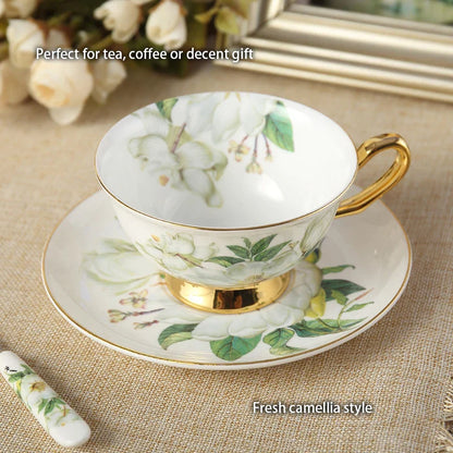 DecorBites™ Camellia Bone China Tea & Coffee Set - Porcelain Teatime Pot, Cups, & Sugarpot