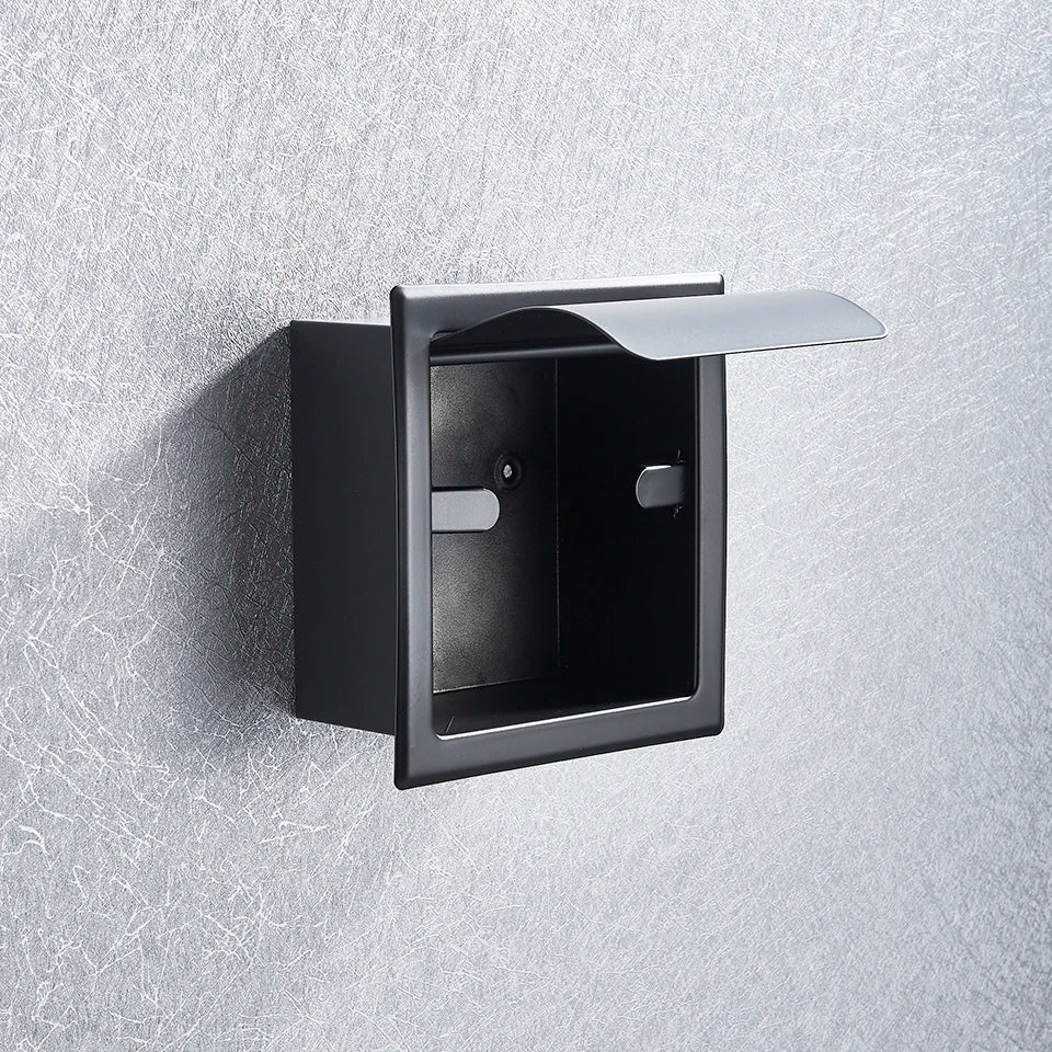 DecorBites™ Bathroom Paper Holder Matte Black/Chrome Wall-Mounted Towel Rack & Roll Paper Box