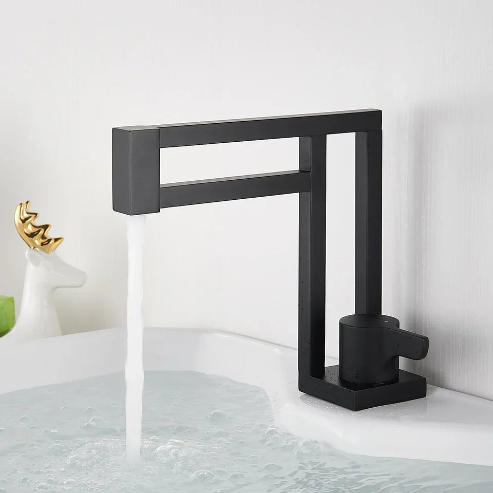 صنبور حوض أسود من DecorBites™: خلاط حمام نحاسي لحوض السفينة، ماء بارد وساخن