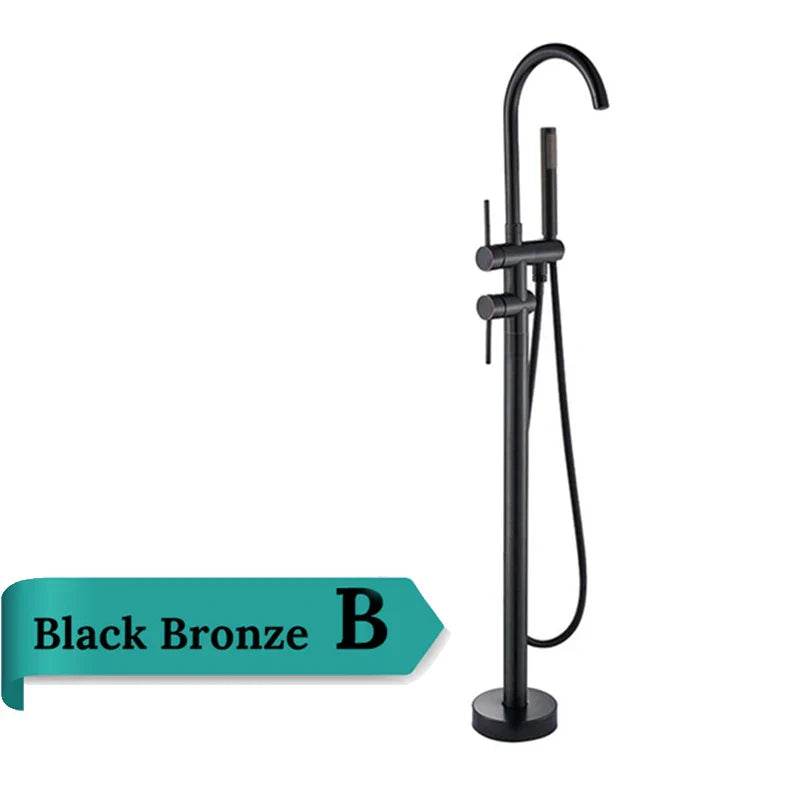 صنبور حوض استحمام نحاسي عتيق مثبت على الأرضية من DecorBites™ مزود بفوهة دوارة وخلاط دش