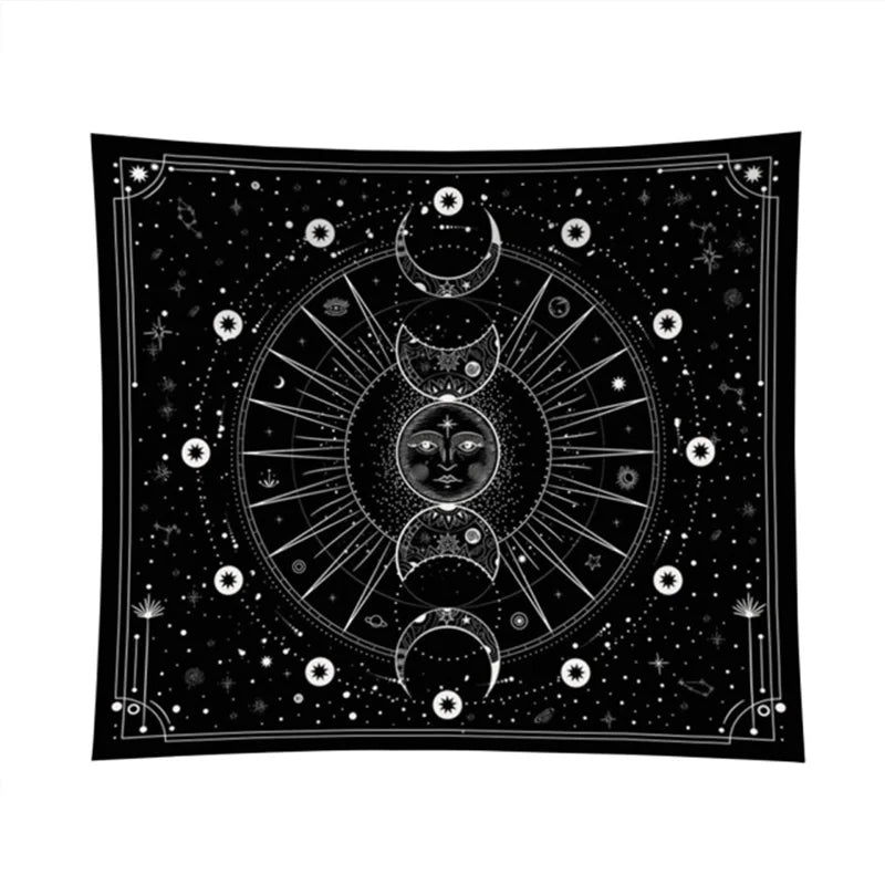 Decobites Moon Phase Tapestry: Stars Space Psychedelic Black & White Wall Hangings