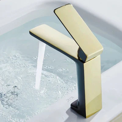 Grifo de Lavabo Gold Basin™ Decorbites: Grifo Mezclador Moderno para Lavabo de Baño, Control de Agua Caliente y Fría