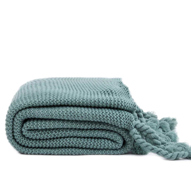 DecorBites™ Knit Throw Blanket Ivory Pink Solid Soft Plaid Tassels 50"x62"