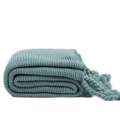 DecorBites™ Knit Throw Blanket Ivory Pink Solid Soft Plaid Tassels 50"x62"