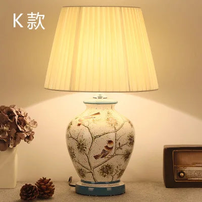 DecorBites™ Chinese Bird Flower Ceramic Table Lamp for Bedroom Living Room Bedside