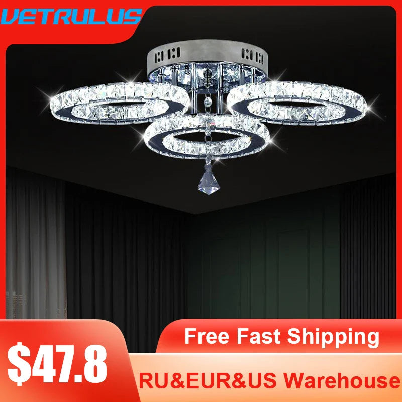 DecorBites™ Crystal LED Ceiling Chandelier for Modern Living Room Decor Luxe Lighting Fixtures