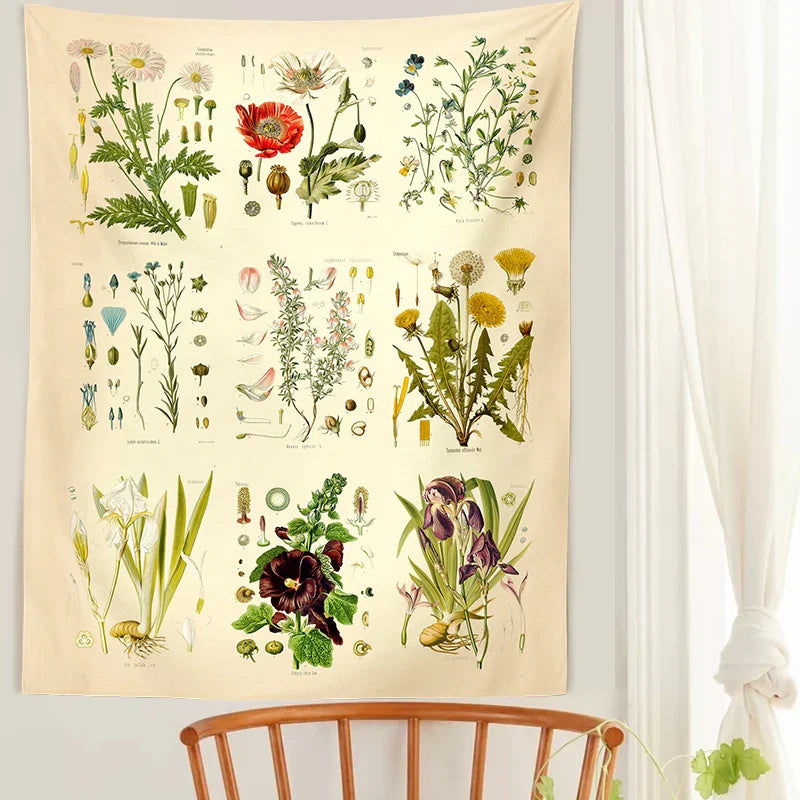 Decobites Wildflower Garden Tapestry Wall Hanging: Vintage Floral Art Tapestries for Colorful Home Decor