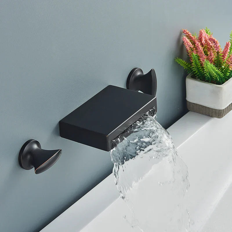 DecorBites™ Black Bronze Wall Mounted Waterfall Bathroom Faucet with Dual Handles