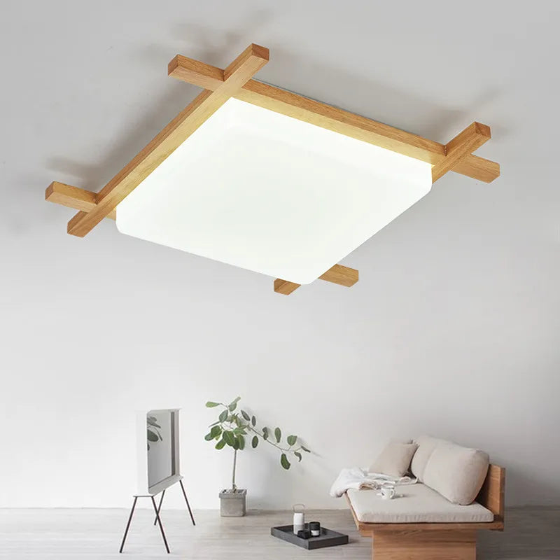 DecorBites™ Japanese Wood Ceiling Light Tatami Lamp Flush Mount Living Room Bedroom Square
