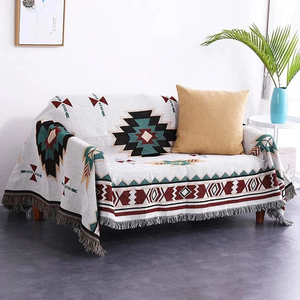 Funda de sofá DecorBites™ con borlas geométricas - Funda antipolvo estilo bohemio