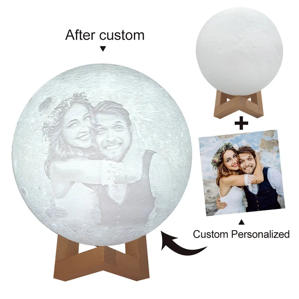 Personalized 3D Printing Moon Lamp Customized Photo Text Night Light USB Rechargeable Birthday Mother Day Lunar Christmas Gift