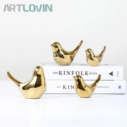 DecorBites™ Gold Camel Ceramic Figurines, Bird Ornaments, Home Decor Accessories