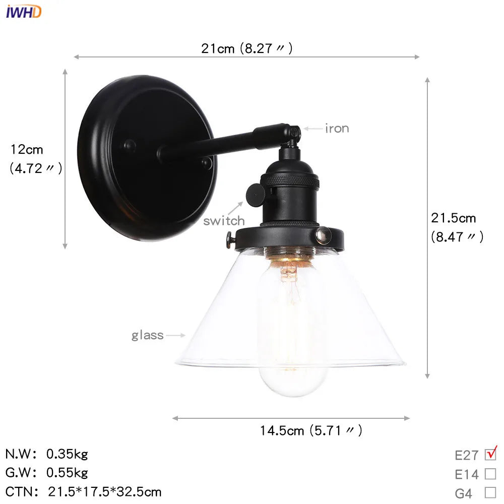 DecorBites™ Glass Ball Wall Light Switch Hallway Bathroom Mirror Stair Black Wall Sconce