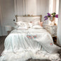 Decobites White Flower Embroidery Lyocell Bedding Set, Queen/King Duvet, Sheet, Pillowcases