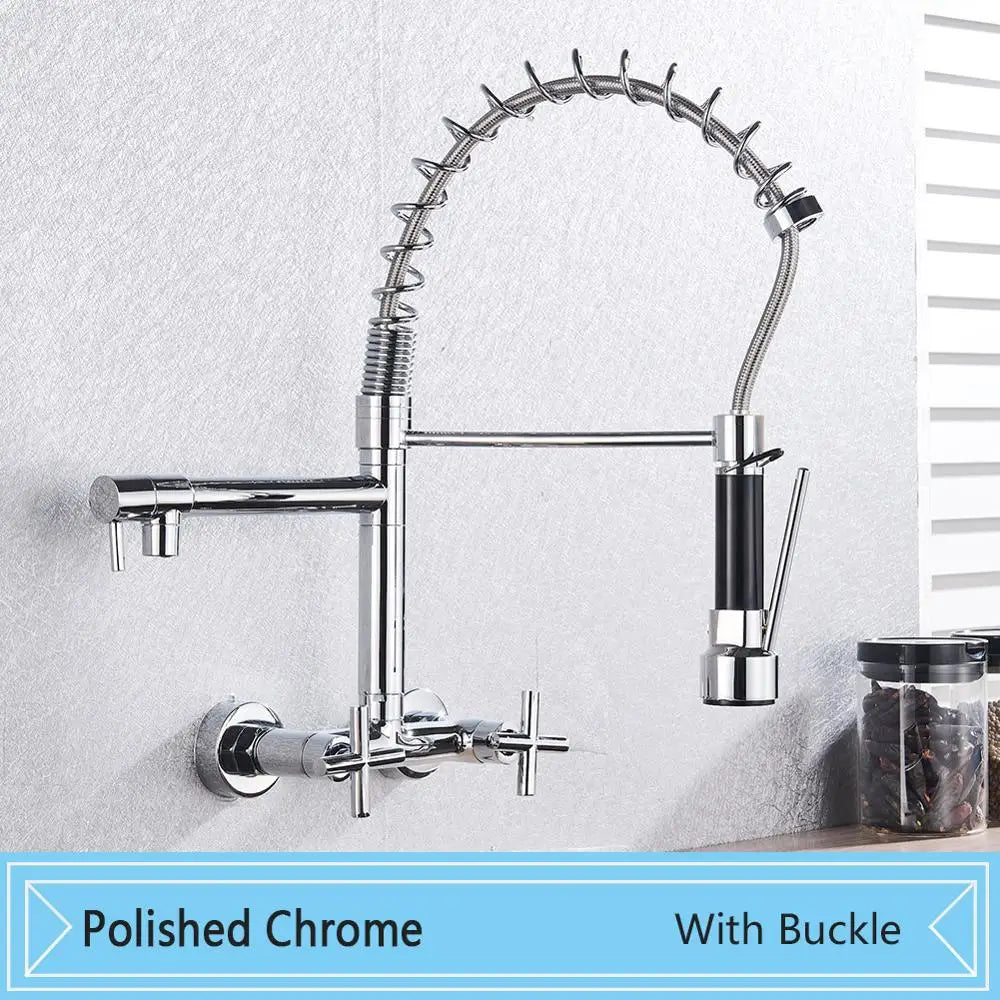 صنبور مطبخ أسود مثبت على الحائط من DecorBites™ مع فوهة دوارة ومقابض مزدوجة