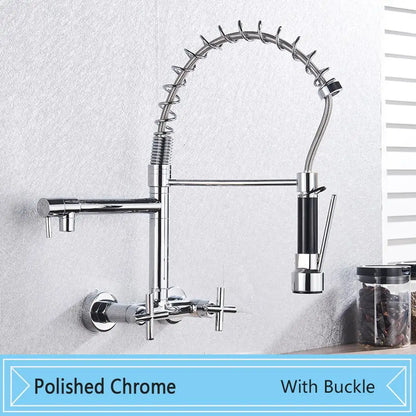 صنبور مطبخ أسود مثبت على الحائط من DecorBites™ مع فوهة دوارة ومقابض مزدوجة