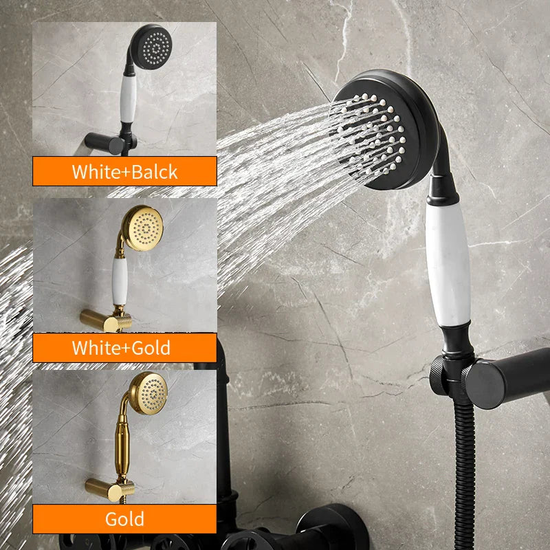 Conjunto de Ducha y Bañera de Oro Decorbites™ con Control Dual Montado en la Pared