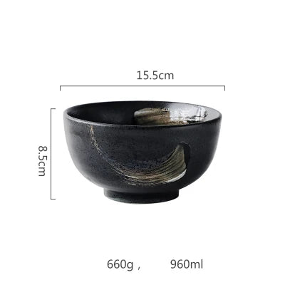 DecorBites™ Black Ceramic Sushi Plate and Rice Bowl Set