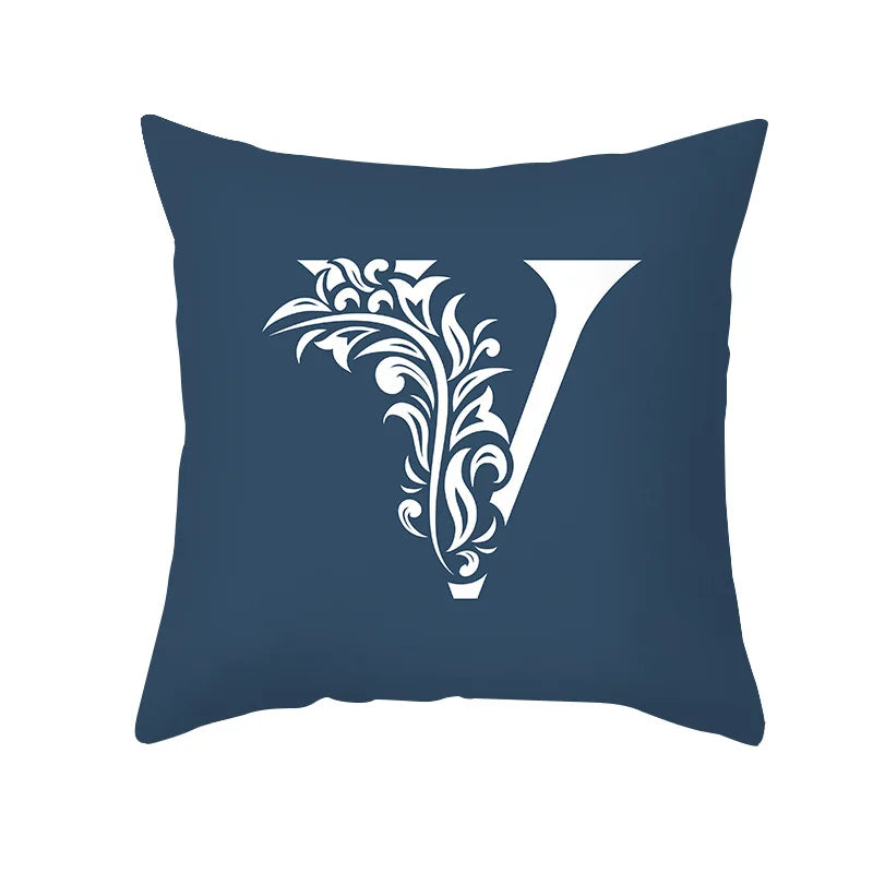 DecorBites™ Blue Letter Pillowcase Solid Color Fleece Sofa Cushion, 45x45CM