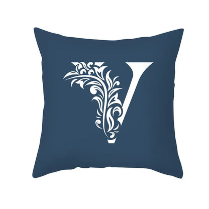 DecorBites™ Blue Letter Pillowcase Solid Color Fleece Sofa Cushion, 45x45CM