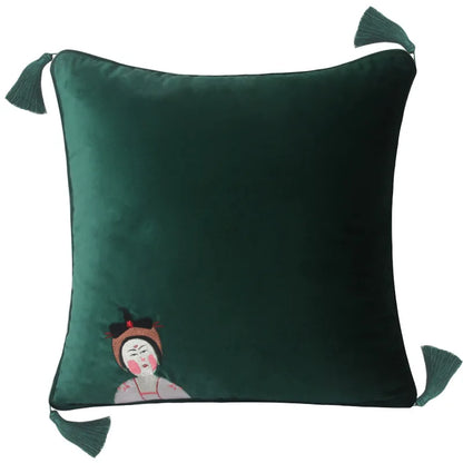 DecorBites™ Chinoiserie Tang Dynasty Lady Embroidered Cushion Cover for Sofa