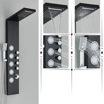 مجموعة دش DecorBites™ Black Rainfall مع نظام تدليك وشاشة درجة الحرارة