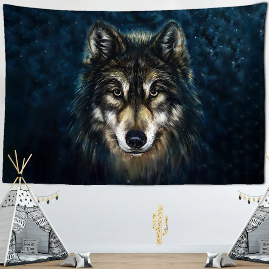 Decobites Wolf's Gaze Tribal Animals Tapestry Wall Hanging for Home Decor