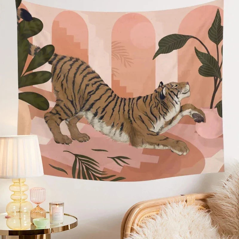 Decobites Pink Tiger Tapestry Wall Hanging Dorm Room Decor Jungle Animal Boho Wall Cloth