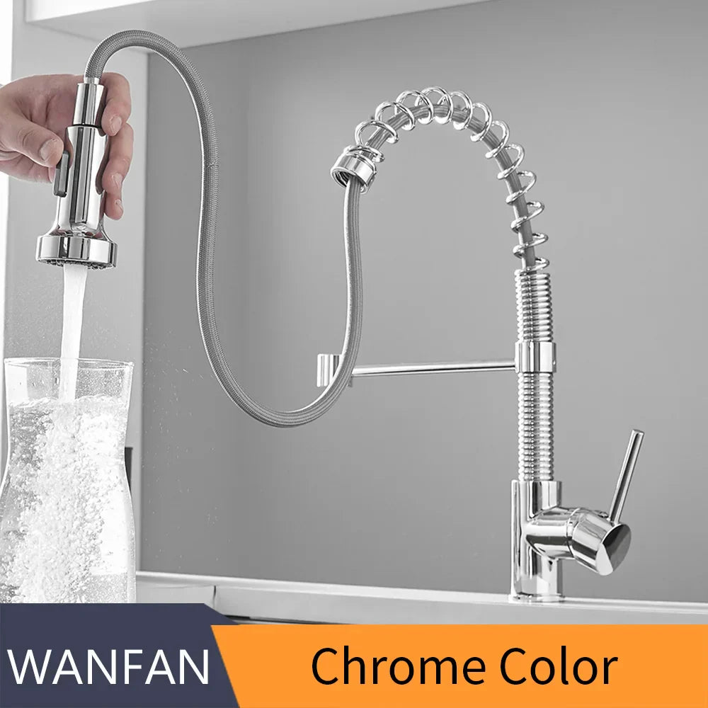 DecorBites™ Brush Brass Kitchen Faucet Single Lever Pull Out Spring Spout Mixer Tap