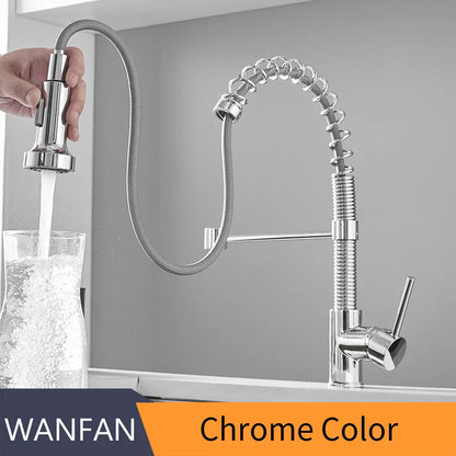 DecorBites™ Brush Brass Kitchen Faucet Single Lever Pull Out Spring Spout Mixer Tap