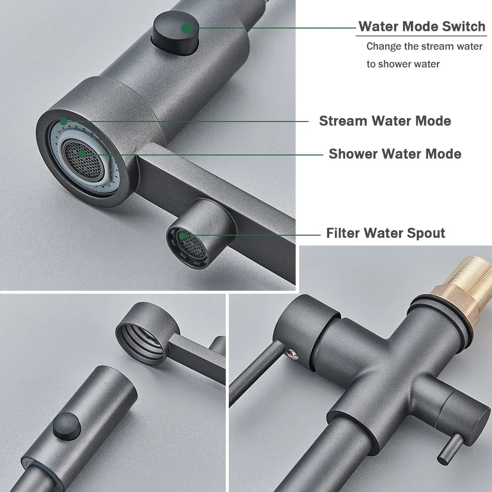 DecorBites™ Black 3 Way Drinking Water Filter Faucet: Brass, 360° Flexible, Purification Tap